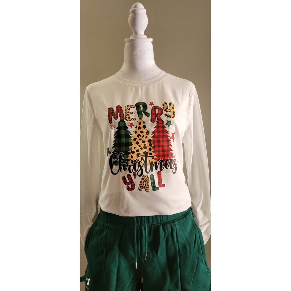Southern Y’all “Merry Christmas Y’all” White Long Sleeve Tee Size L
